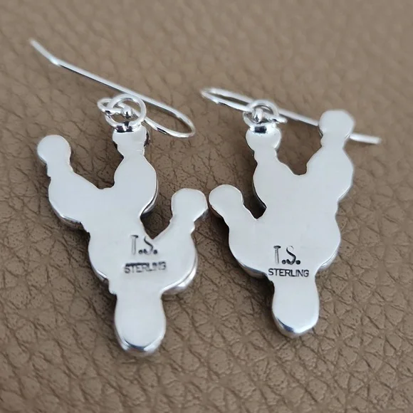 NWT Native American Navajo Turquoise Cactus Dangle Earrings 🩵🌵🧡 - Picture 5 of 12